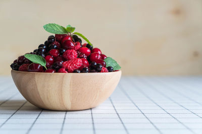 Close-up of strawberries in bowl on table