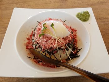 High angle view of meal served in plate