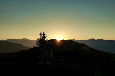 Scenic view of mountains against sky during sunset