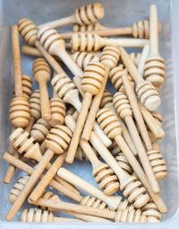 High angle view of ropes on table