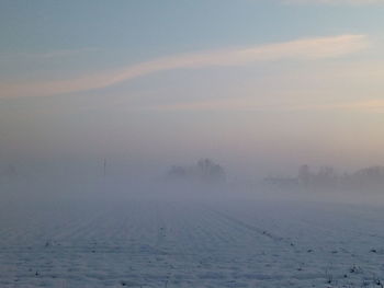 Scenic view of snow covered landscape against sky