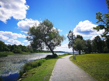 Road by trees against sky