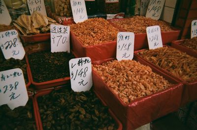 High angle view of food for sale at market stall