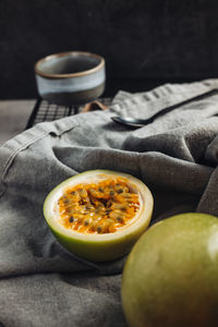 Close-up of breakfast on table