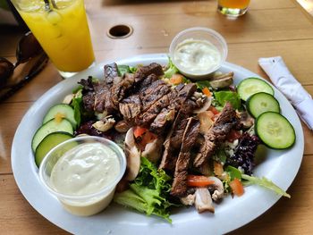 High angle view of food on table