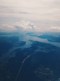 Aerial view of sea and landscape against sky