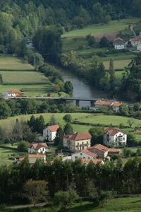 High angle view of houses in farm