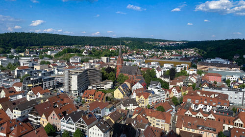 High angle view of townscape against sky