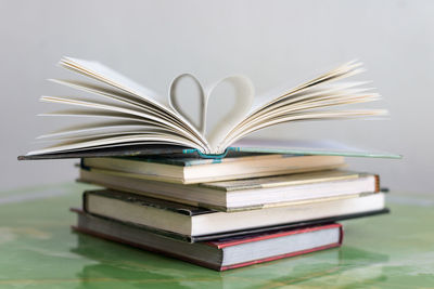 Close-up of books on table