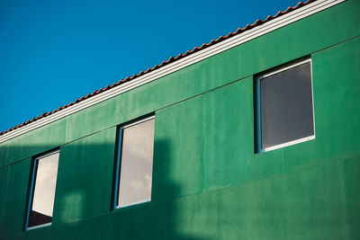 Low angle view of building against clear blue sky