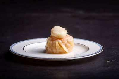 Close-up of dessert in plate on table