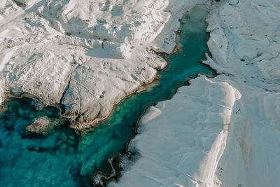 Aerial view of snow covered landscape