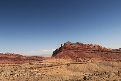 Landscape of vertical rock formations in the san rafael swell in utah