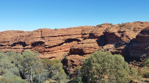 View of rock formations against blue sky