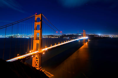 Light trails on golden gate bridge at dusk