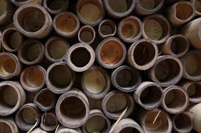Full frame shot of stack of firewood