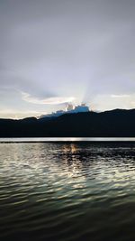 Scenic view of lake against sky during sunset