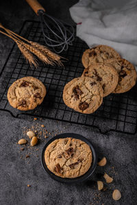 High angle view of cookies in container