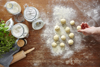 High angle view of cookies on table