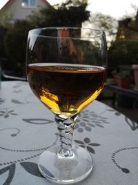 Close-up of beer in glass on table