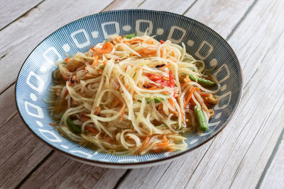 High angle view of noodles served in plate