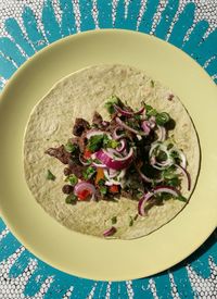 High angle view of food in plate
