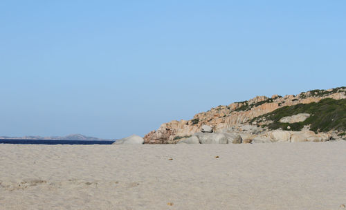 Scenic view of land against clear blue sky