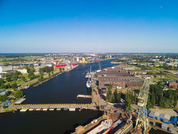 High angle view of buildings against sky