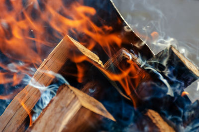 High angle view of bonfire