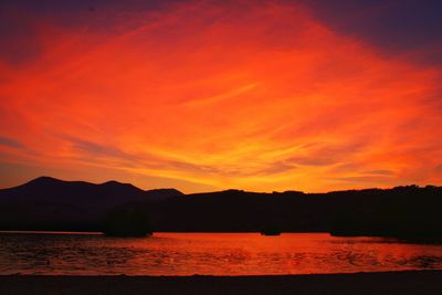 Scenic view of sea against orange sky