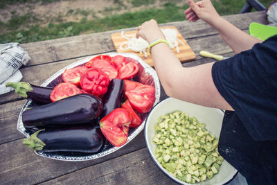 High angle view of food on table