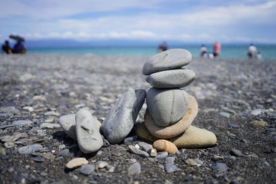 Stack of pebble stones at beach