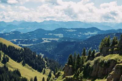 Panoramic view of landscape and mountains against sky