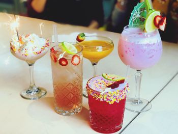 Close-up of drinks on table