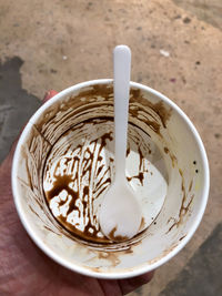 High angle view of coffee on table