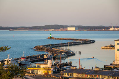 High angle view of city at waterfront