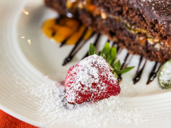 Close-up of sachertorte served in plate