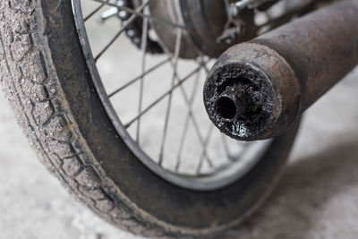 High angle view of bicycle wheel