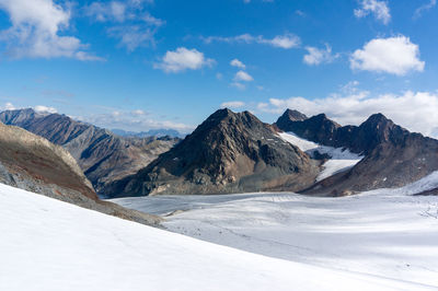 Scenic view of snowcapped mountains against sky