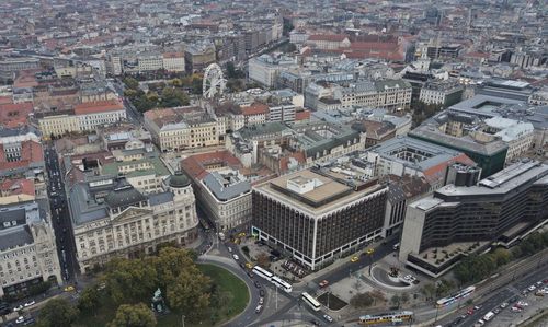 High angle view of street amidst buildings in city