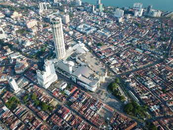 High angle view of city buildings