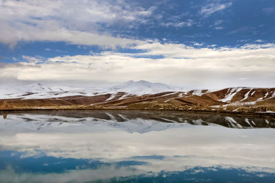 Scenic view of snowcapped mountains against sky