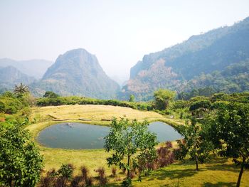 Scenic view of mountains against clear sky