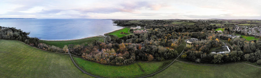 High angle view of land against sky