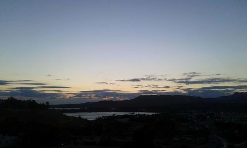 Scenic view of mountains against sky at sunset