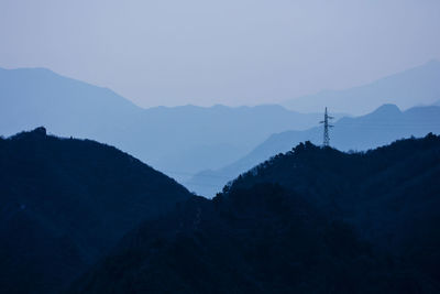 Scenic view of silhouette mountains against sky