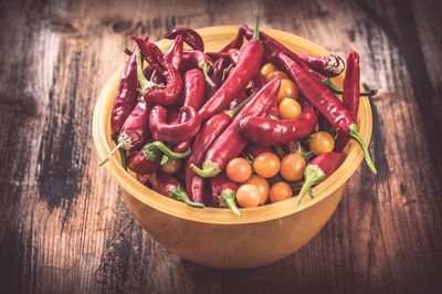 High angle view of vegetables on table