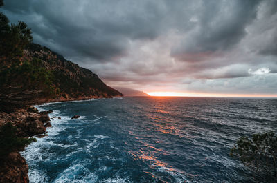 Scenic view of sea against sky during sunset