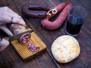 High angle view of food on cutting board