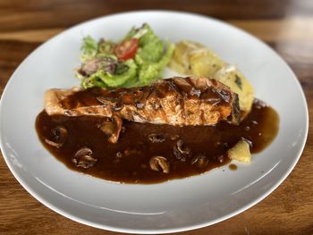 High angle view of meal served in plate